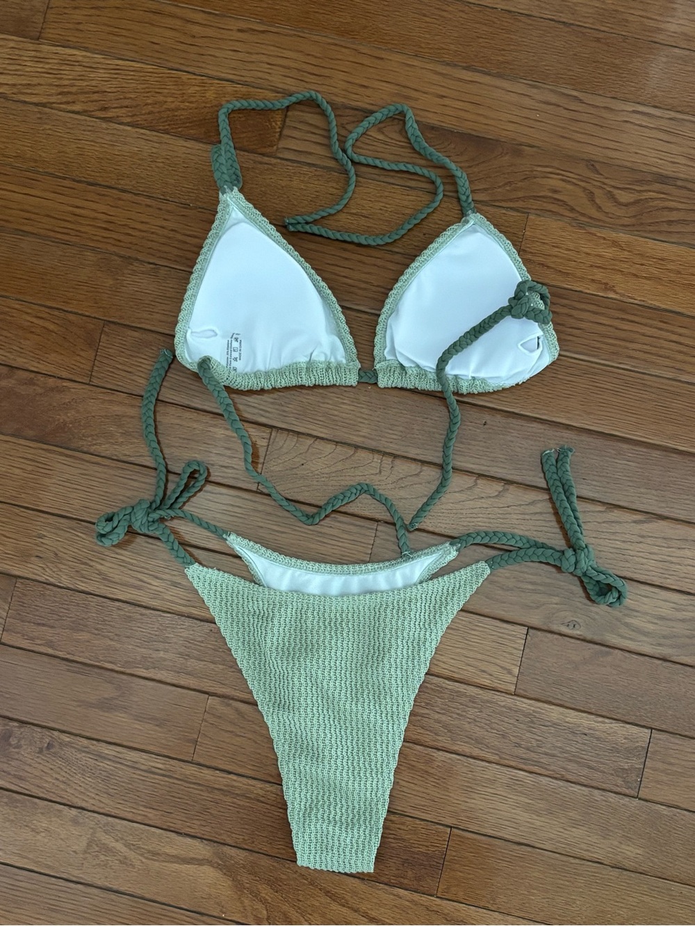 Amazon Green Crochet Tie-Side Bikini Set w/ Braided Ties, Size L, NWOT - Picture 3 of 5